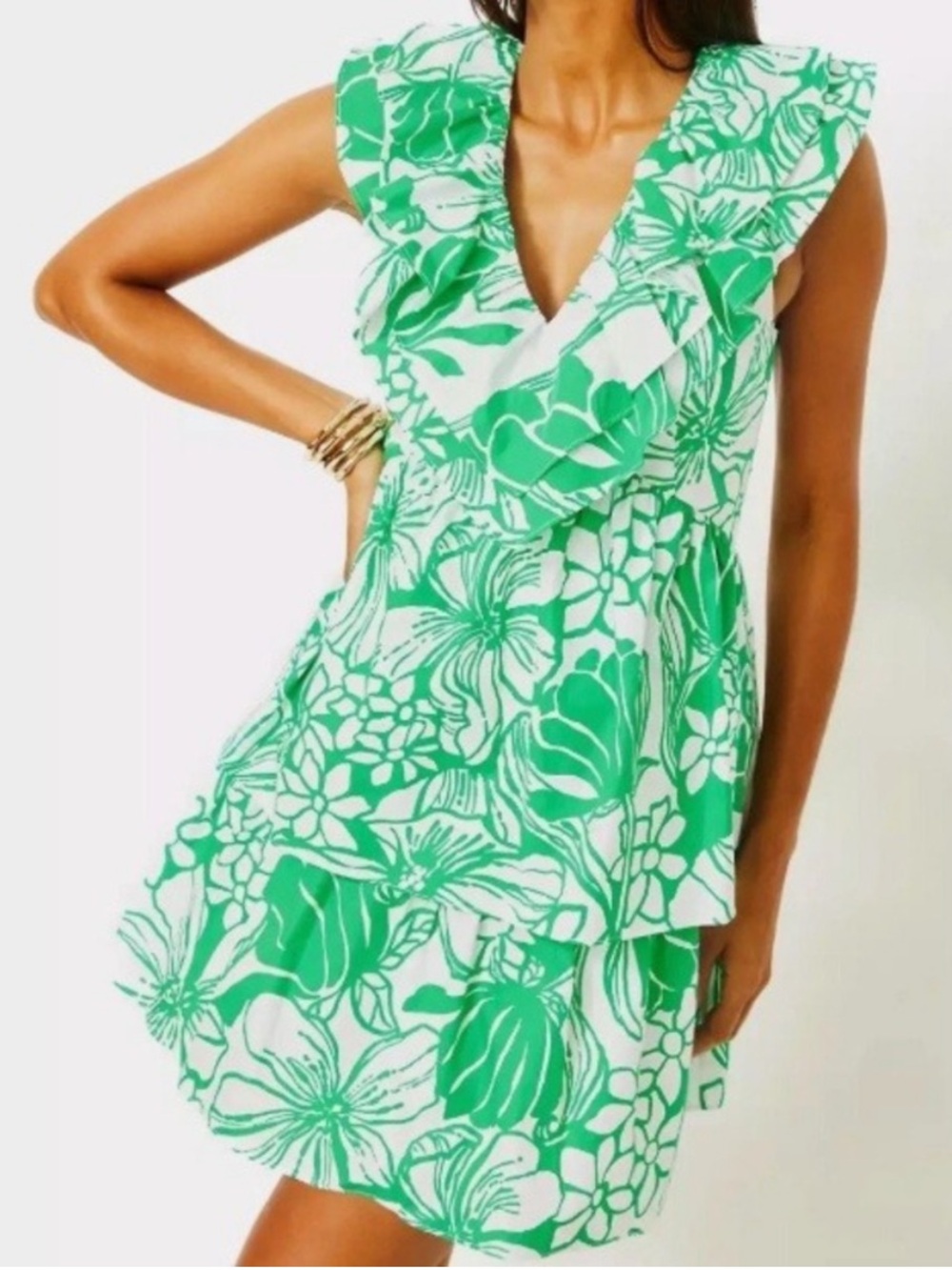 Lilly Pulitzer Ritamarie V Neck Cotton Ruffle Dress Size 8